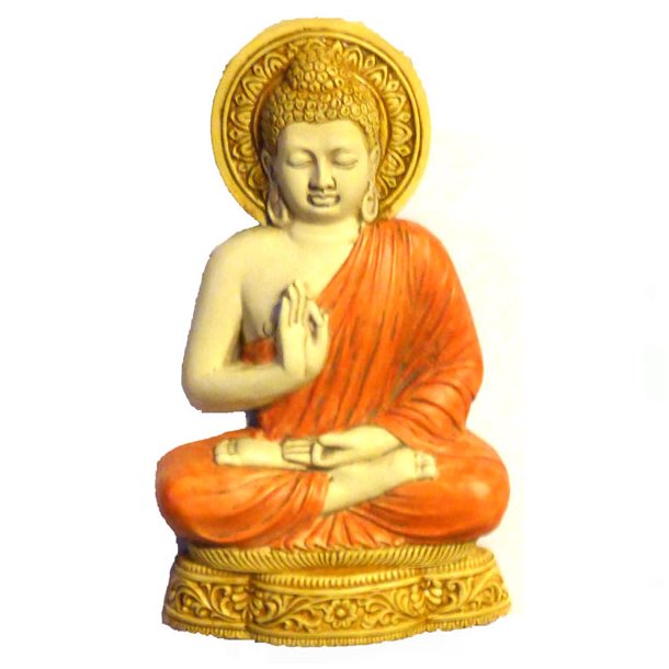 Buddha 23 cm Vgrelief med orange klde