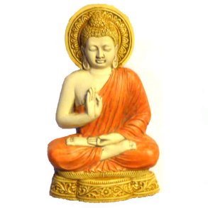 Buddha 23 cm Vgrelief med orange klde
