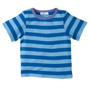 T-shirt, lysebl og mrkebl striber kologisk 74 cm