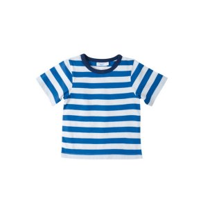 T-shirt, mrkebl og hvide striber,74cm