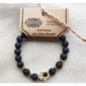 Gold hamsa lava sten armbnd