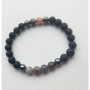 Lava Armbnd med Botswana agat perler til mnd 8 mm