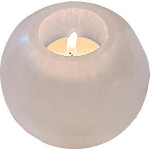 Selenit lysestage rund bleformet, til fyrfadslys