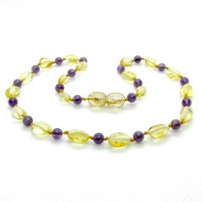 Rav halskde med ametyster 32 cm