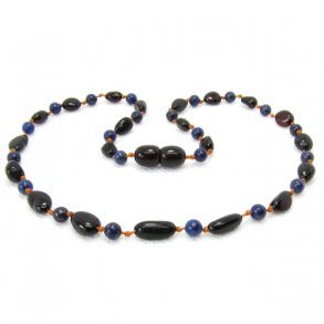 Amber & Lapis Lazuli halsk�de 38 cm