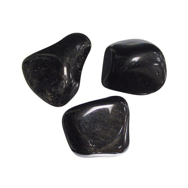 Obsidian sort og slv, poleret, fra Mexico 1,5-2 cm