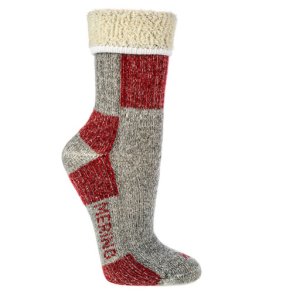 Vandrestrmper Gr og rd med merino uld