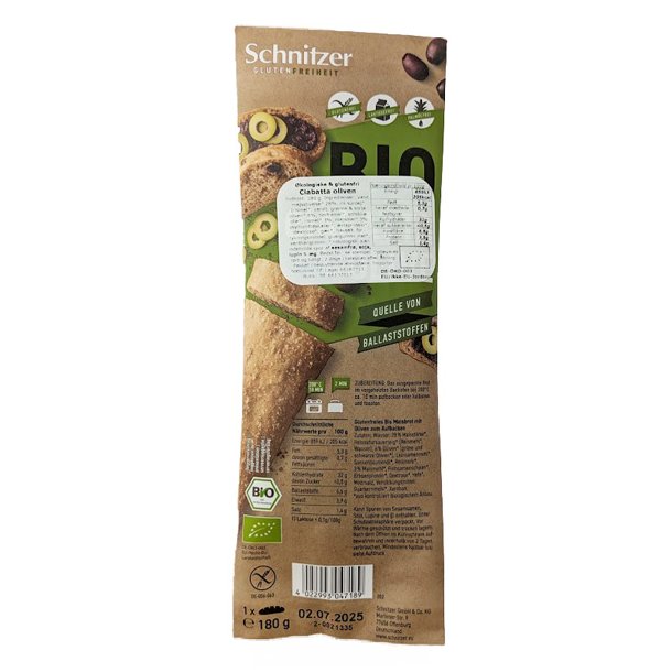 Ciabatta med Oliven glutenfri kologisk - Schnitzer
