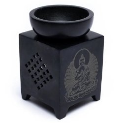 Duftlampe i sort fedtsten:  Buddha -- 11 cm