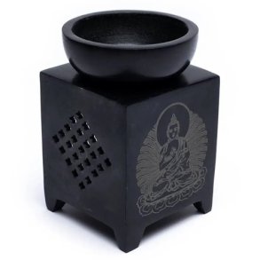 Duftlampe i sort fedtsten:  Buddha -- 11 cm