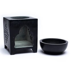 Duftlampe i sort fedtsten:  Buddha -- 11 cm