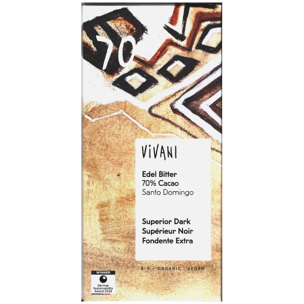 M�rk chokolade 70% fra Santo Domingo �kologisk - Vivani