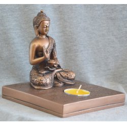 Buddha p firkantet lysholder i bronzefarve