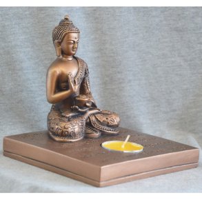 Buddha p firkantet lysholder i bronzefarve