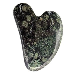 Jaspis kambaba Gua Sha massage sten 8x6 cm gr�n og sort
