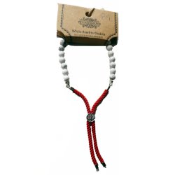 Slvbelagt armbnd med rd snor, hvid howlit og chakra