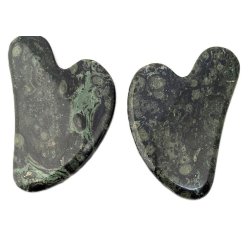 Jaspis kambaba Gua Sha massage sten 8x6 cm gr�n og sort