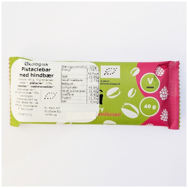 PISTACIEBAR MED HINDBR "SICILIANA RAW" GLUTENFRI KOLOGISK