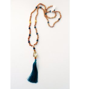 Samasati Mala med Rudraksakerner og forgyldt messing