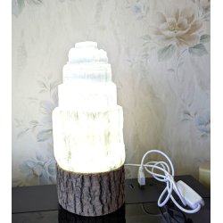 Tr�fod med bark og hvidt LED lys 8 x 5 cm