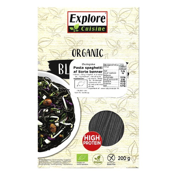 Spaghetti af sorte sojabnner kologisk & veganske