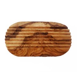 Sbeskl af oliventr m. riller, oval ca. 12x7x2 cm