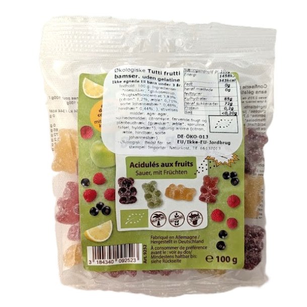 Tutti frutti vingummibamser uden gelatine kologiske Pural