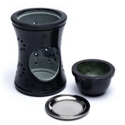 Duft- og rgelseslampe i sort fedtsten-- 10.5 cm